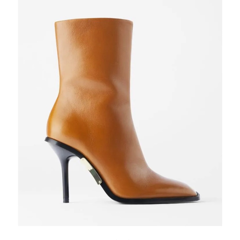 Square Toe High Heel Leather Ankle Boots - Picture 6 of 7